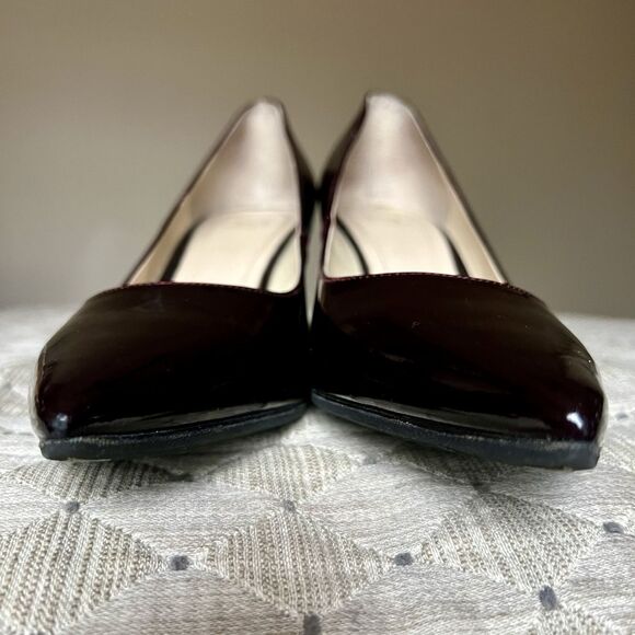 Marc Fisher Zala Dark Brown Patent Leather Block Heel Pumps Women’s 9 Pointy Tie - Picture 5 of 14